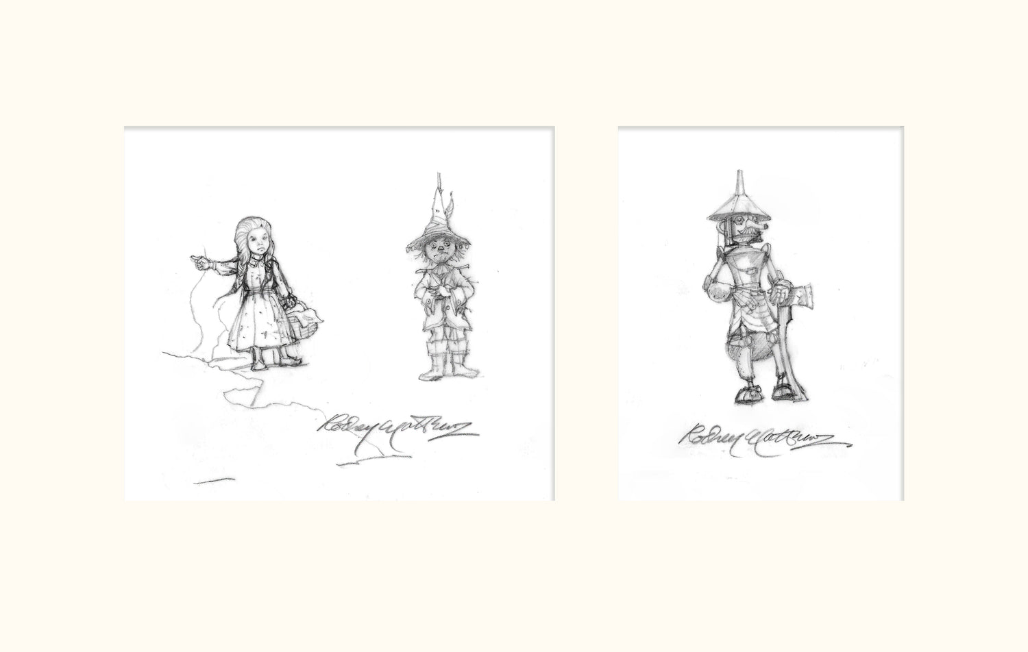 Details from LOTRTE (Magnum) - Dorothy, Scarecrow and Tinman original pencil sketches by Rodney Matthews