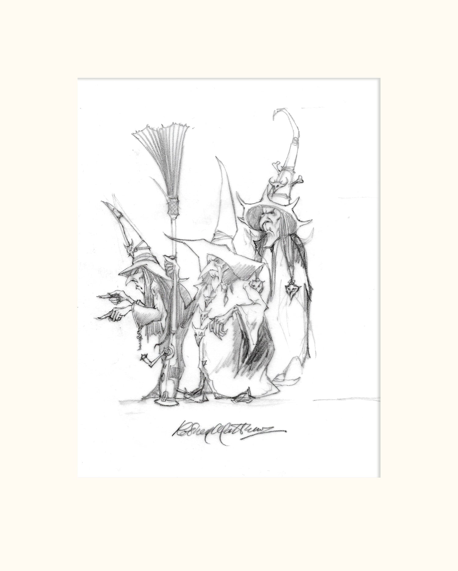 Detail from LOTRTE (Magnum) - The Three Witches original pencil sketch by Rodney Matthews