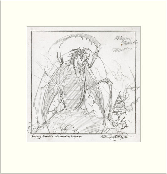 Legacy - Alternative Preliminary (Praying Mantis) original preliminary sketch by Rodney Matthews