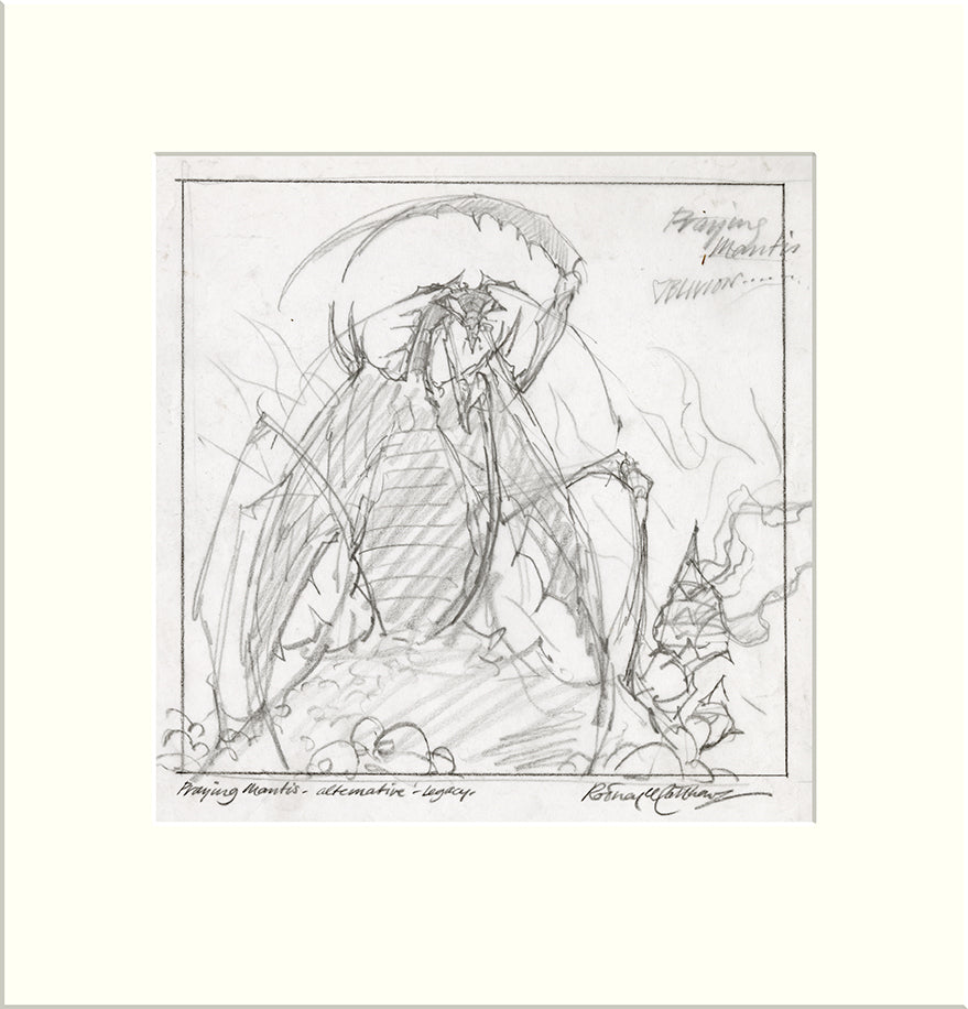 Legacy - Alternative Preliminary (Praying Mantis) original preliminary sketch by Rodney Matthews