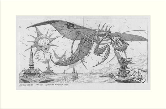 Legacy (Praying Mantis) original pencil drawing by Rodney Matthews