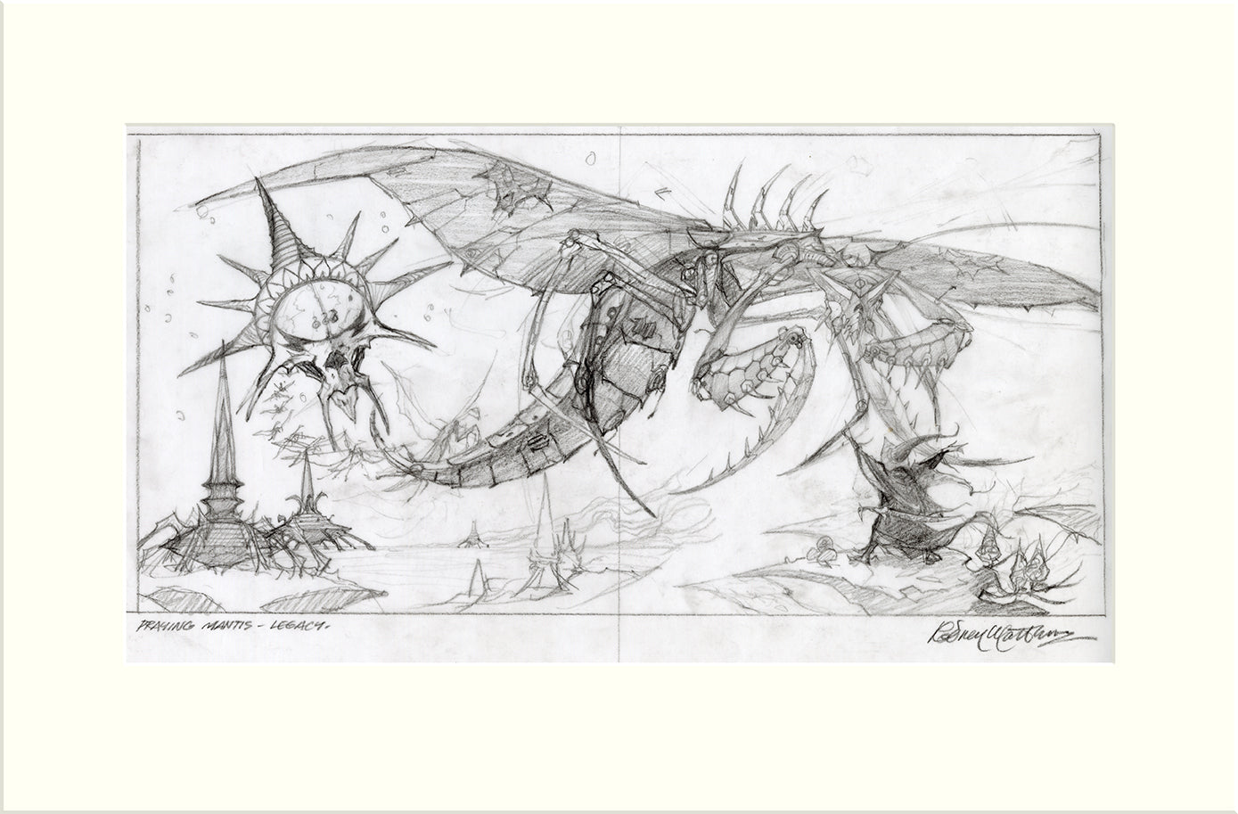 Legacy - Preliminary (Praying Mantis) original preliminary sketch by Rodney Matthews