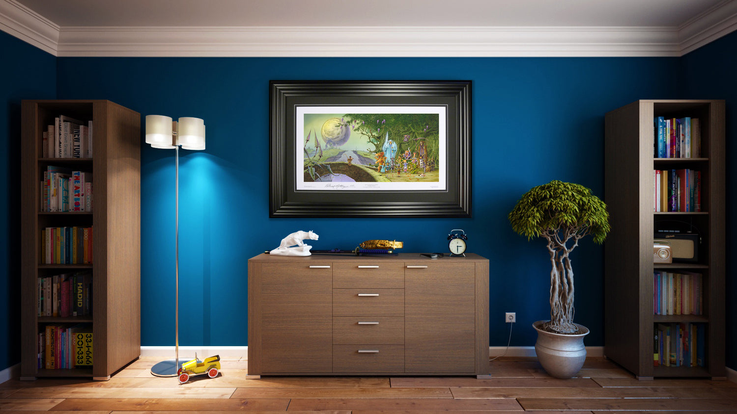 Framed and displayed Lost on the Road to Eternity (Magnum) open edition print, hand-signed by Rodney Matthews