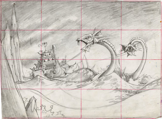 The Sea Chariot of Rowernarc original pencil drawing by Rodney Matthews