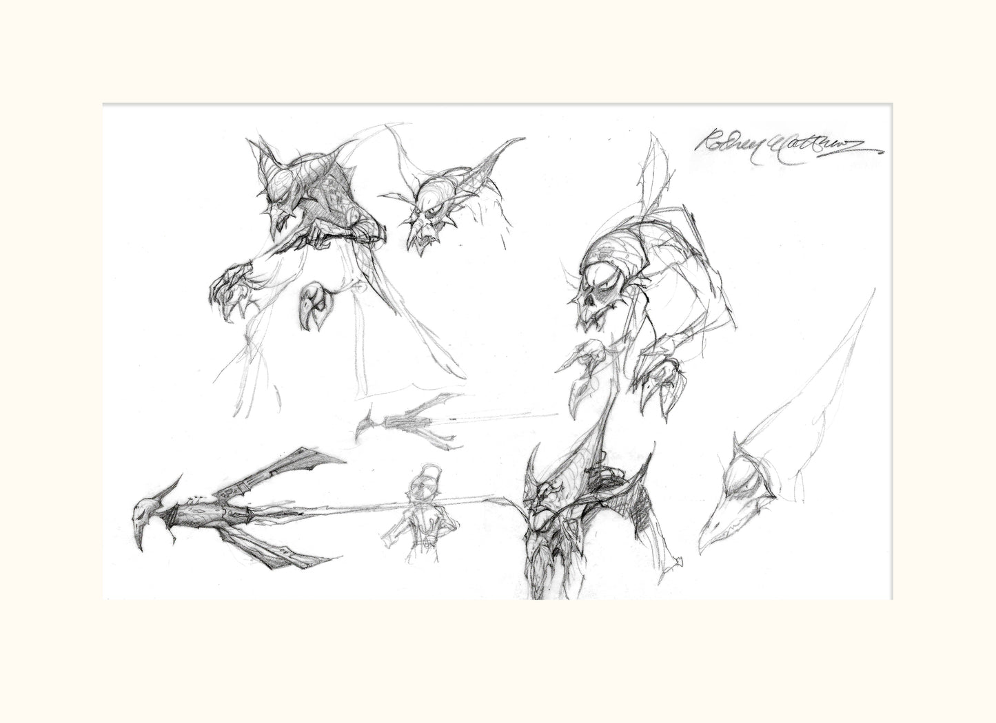 Detail from SB'D'L (Magnum) - Villain, rocket and small boy original pencil sketch by Rodney Matthews