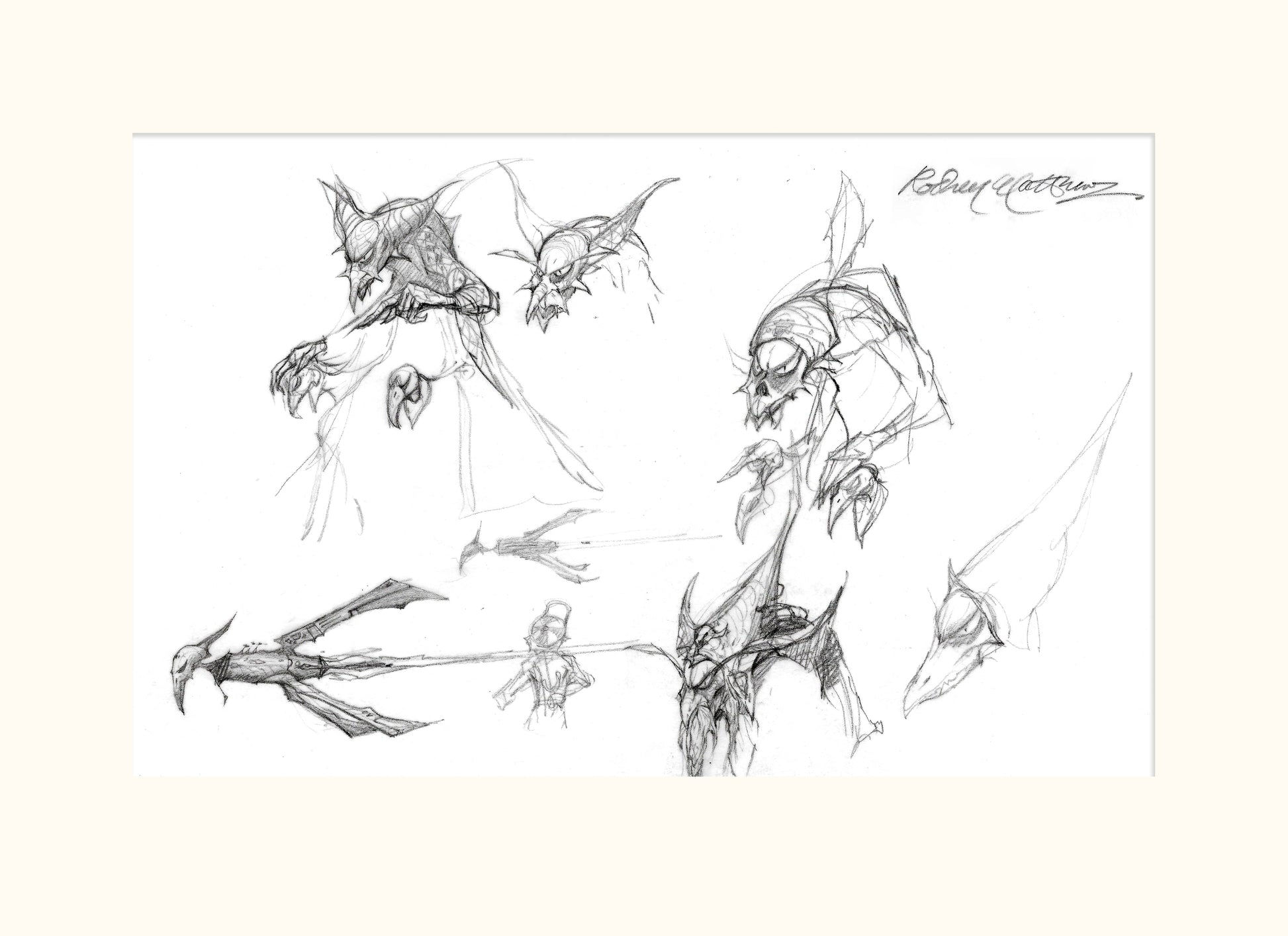Detail from SB'D'L (Magnum) - Villain, rocket and small boy original pencil sketch by Rodney Matthews