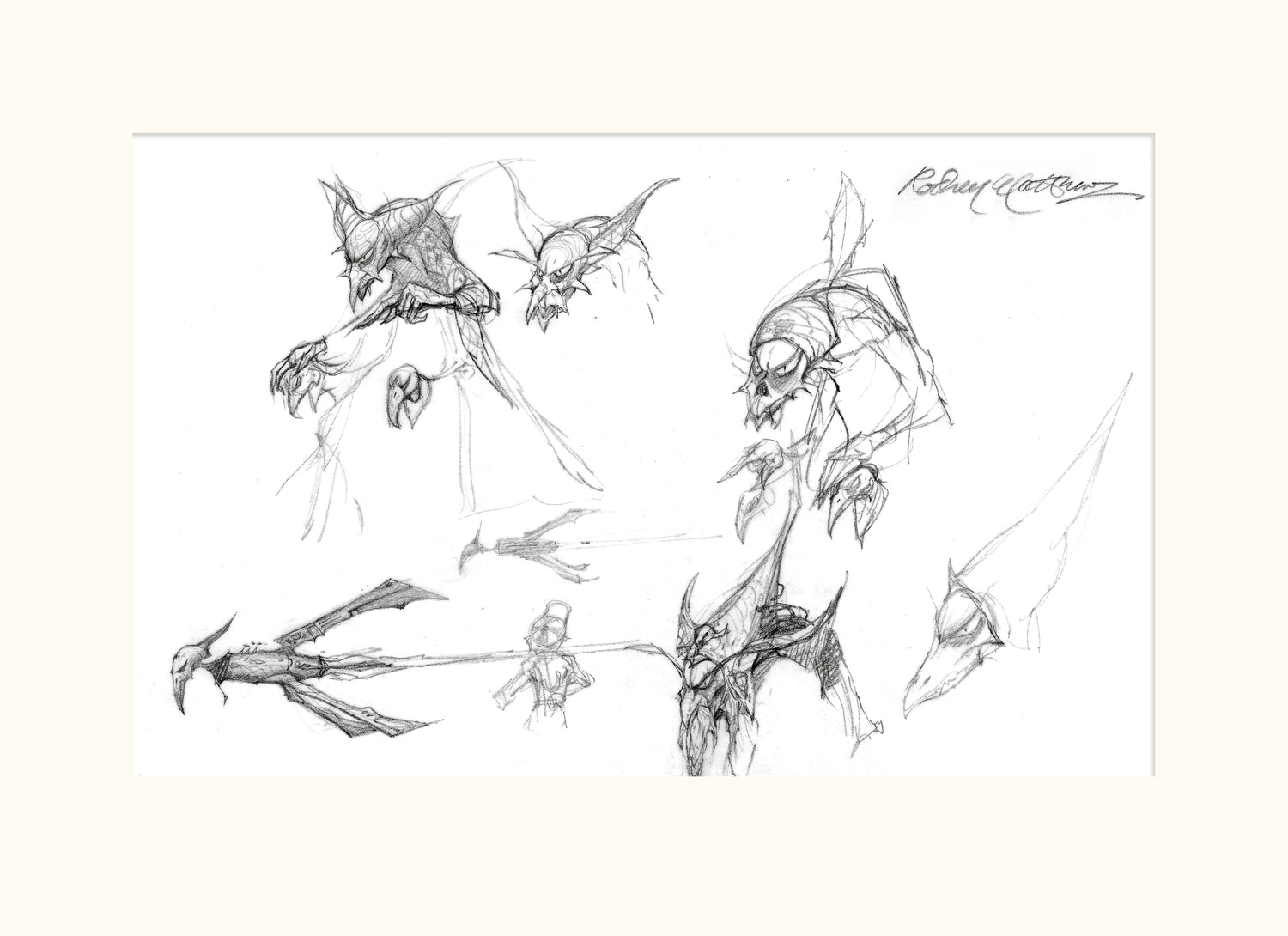 Detail from SB'D'L (Magnum) - Villain, rocket and small boy original pencil sketch by Rodney Matthews