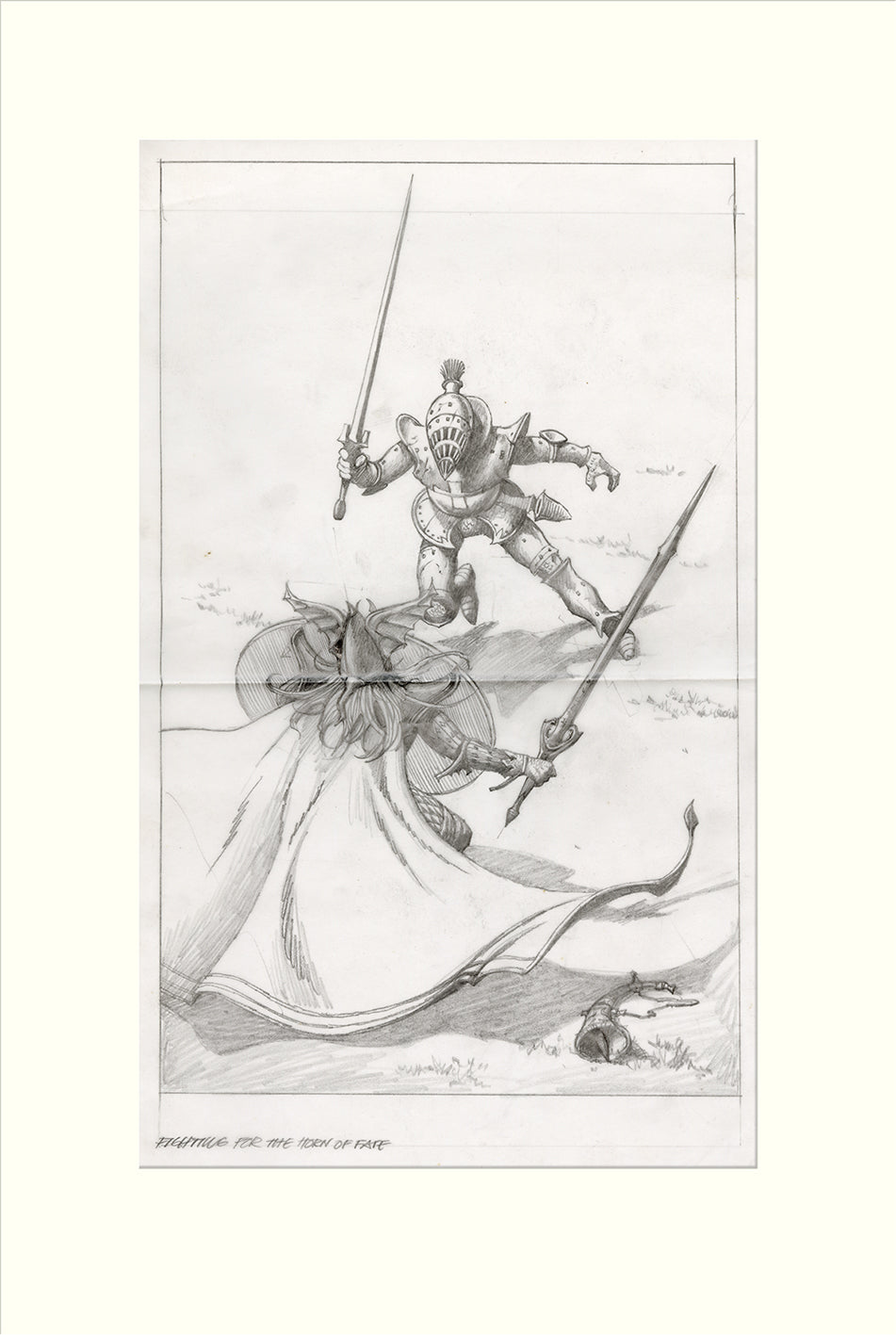 Elric Fighting for the Horn of Fate pencil drawing by Rodney Matthews