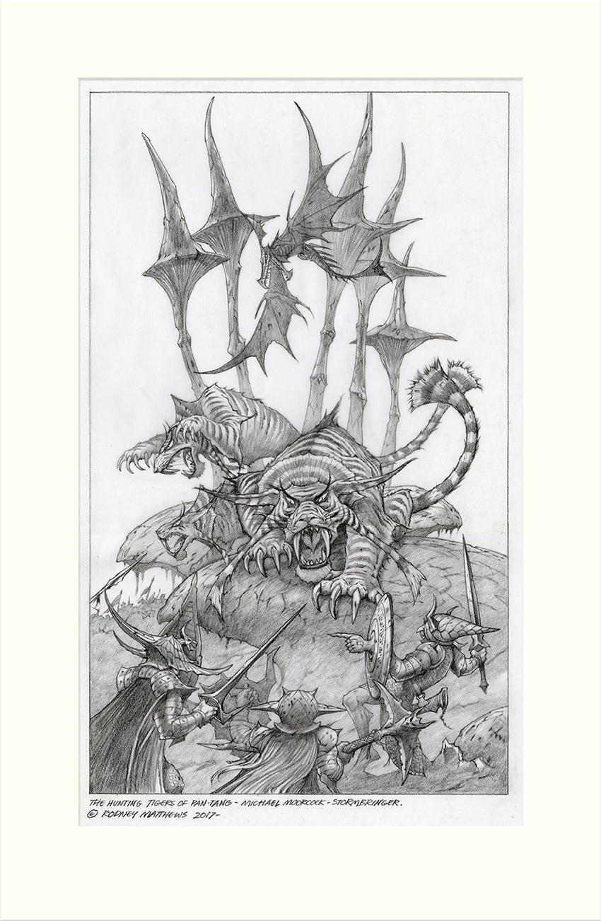 The Hunting Tigers of Pan Tang original pencil drawing