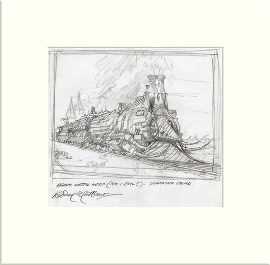 The Heavy Metal Hero - Preliminary (I) (Diamond Head) original pencil sketch by Rodney Matthews