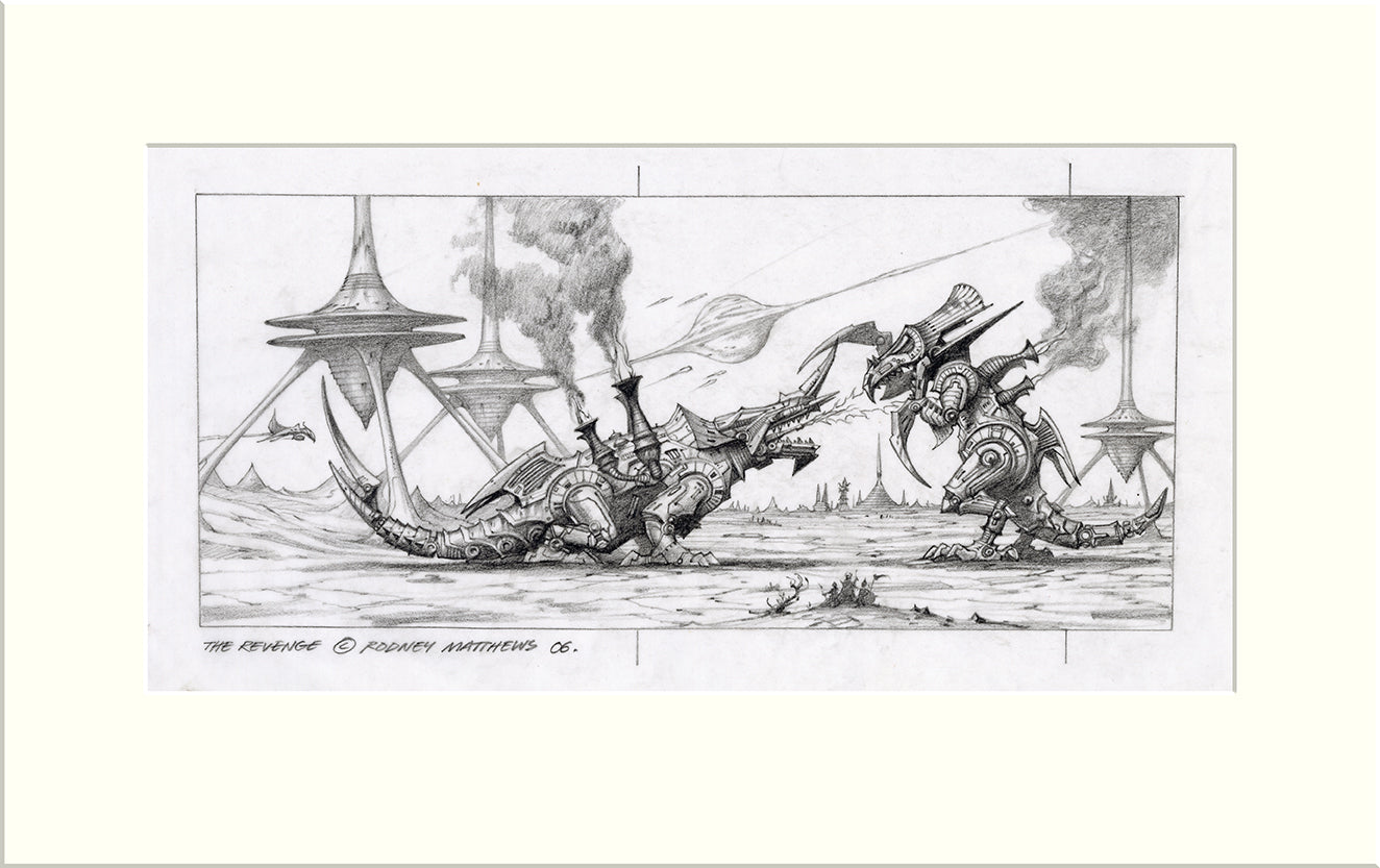 The Revenge (Russell Allen and Jørn Lande) original pencil drawing by Rodney Matthews