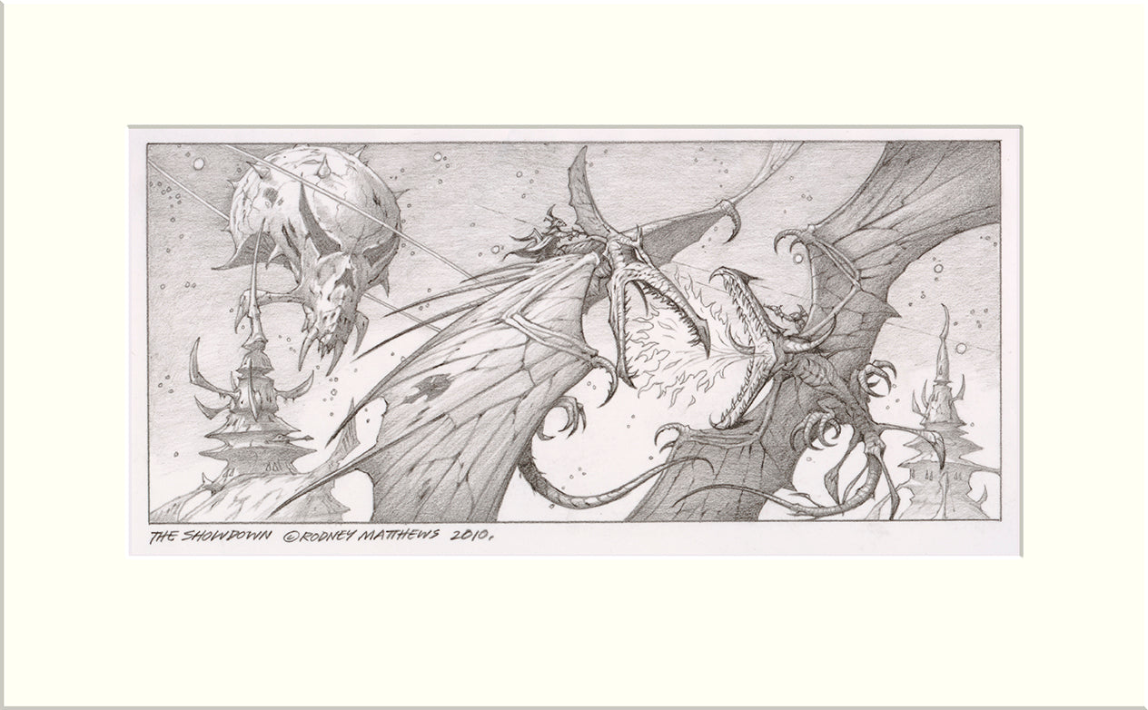 The Showdown (Russell Allen and Jørn Lande) original pencil drawing by Rodney Matthews