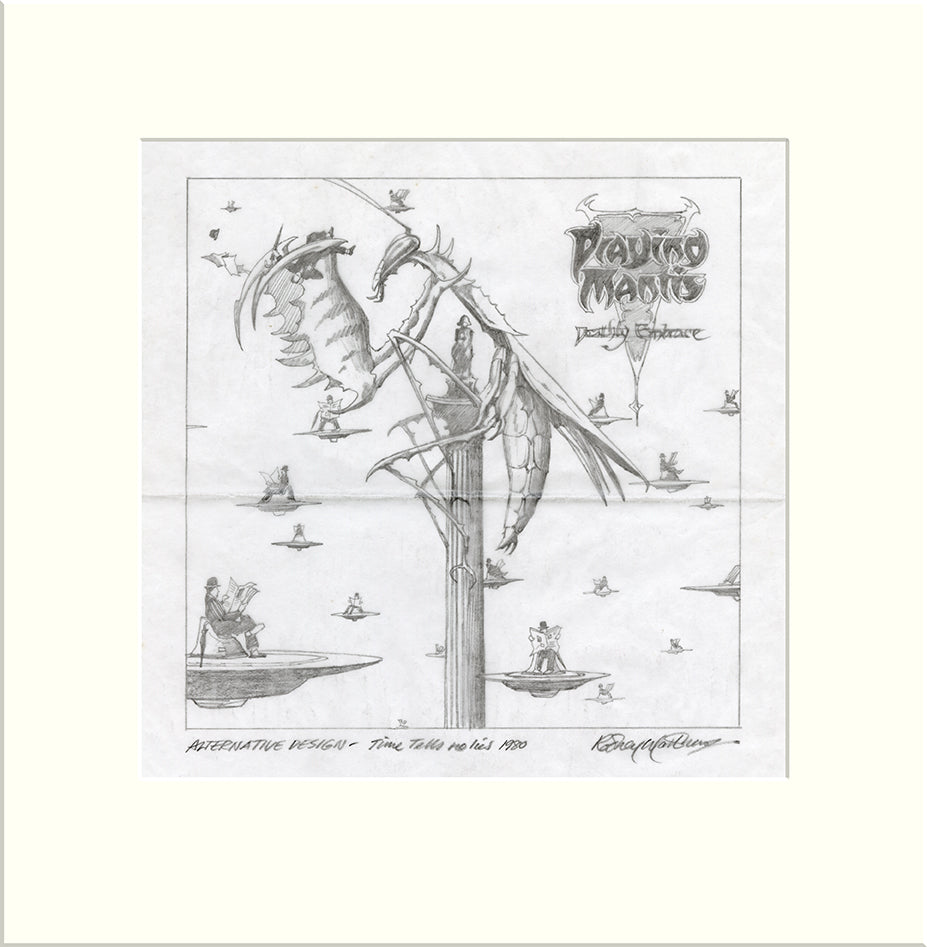 Time Tells No Lies (Alternative) (Praying Mantis) original pencil drawing by Rodney Matthews