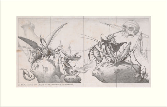 Time Tells No Lies (Praying Mantis) original pencil drawing by Rodney Matthews