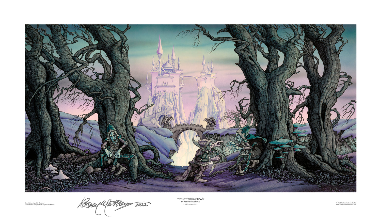 Twelve Towers at Dawn special open print by Rodney Matthews