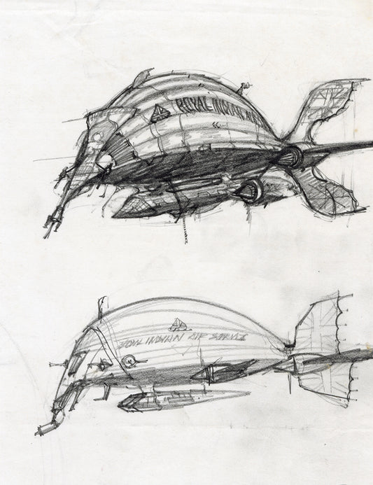 The Pericles: Airship Alternatives original pencil drawing by Rodney Matthews